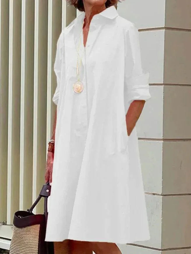 Solid Color Long Sleeve Shirt Dress for Women - ZA-Zola