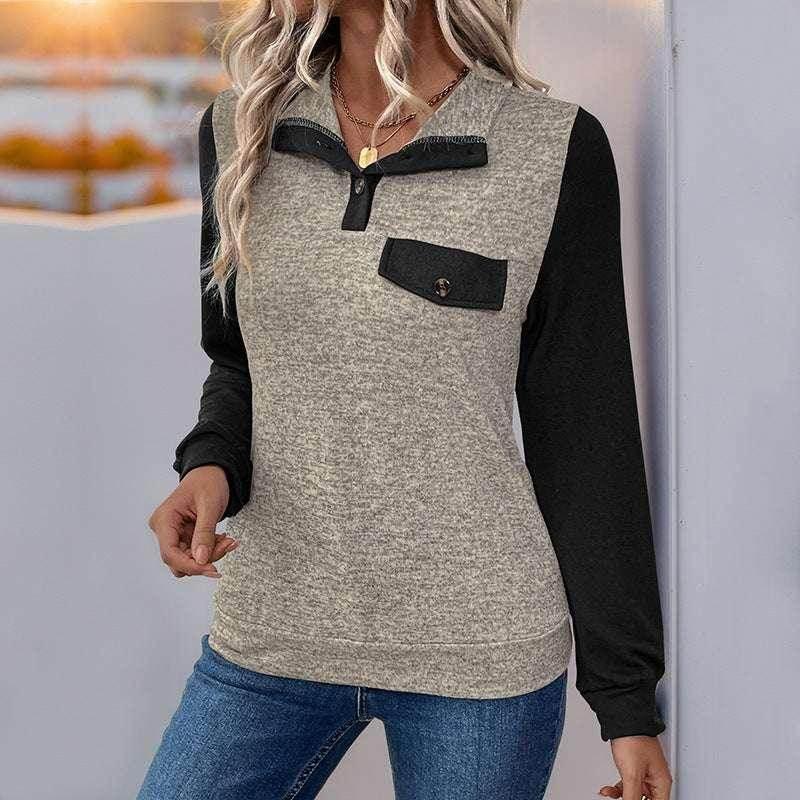 Women’s Stand-Collar Color Stitching Sweater - ZA-Zola