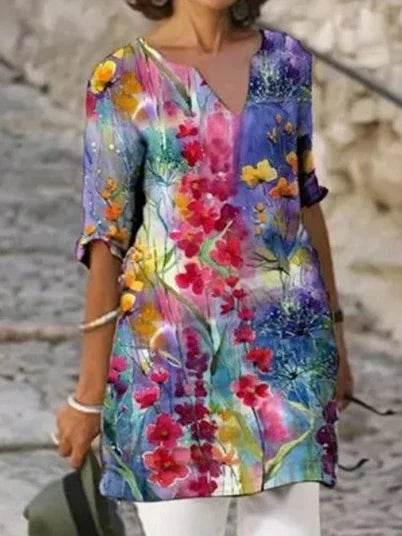 Blue A-Line Printed Dress – Temperament Style - ZA-Zola