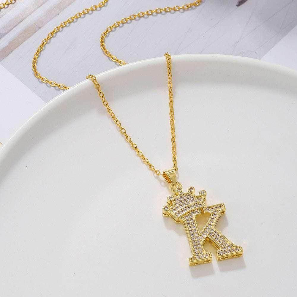 Gold Crown Initial Pendant Necklace for Daily Wear - ZA-Zola