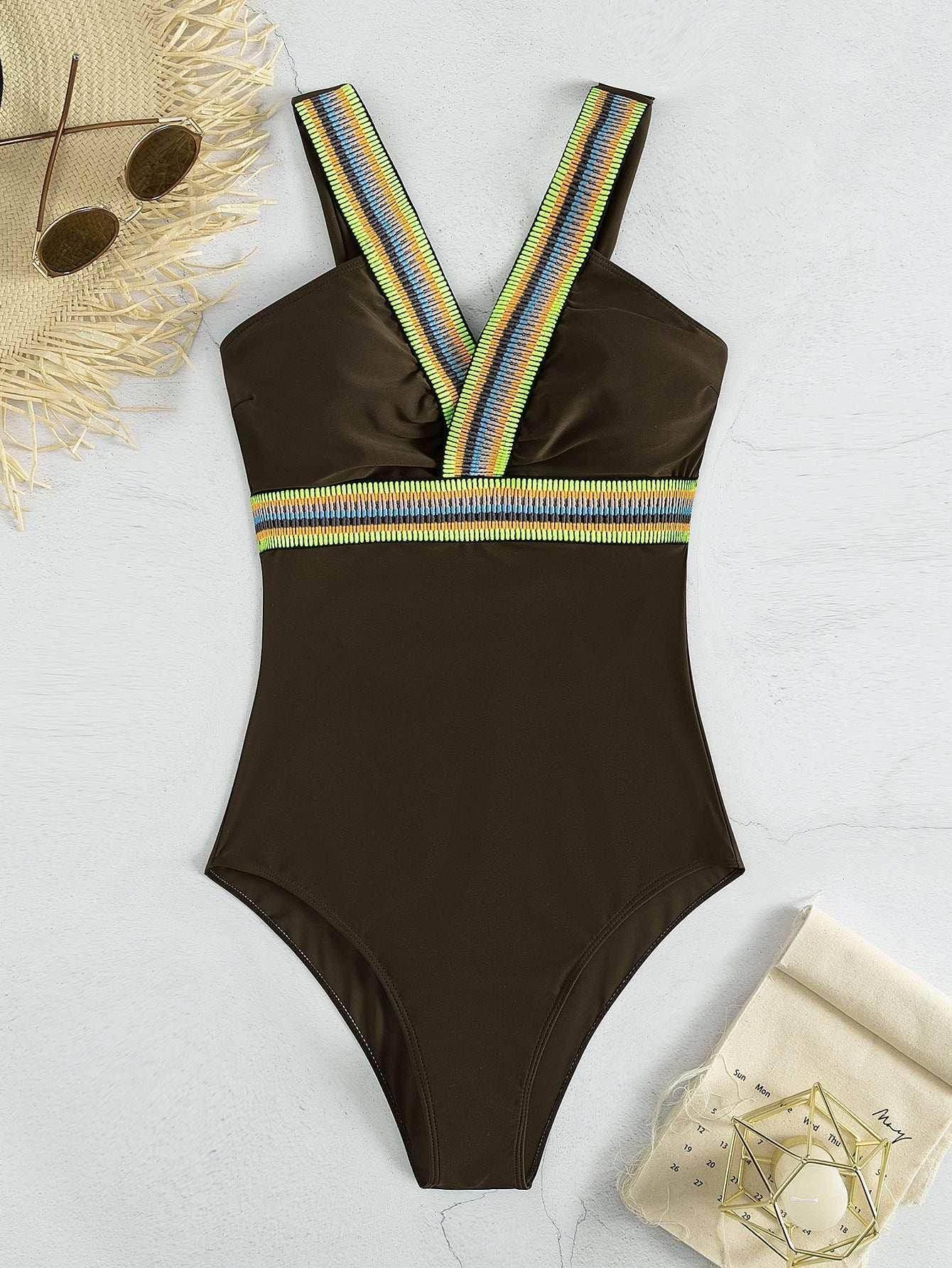 Deep V Spaghetti Strap Swimsuit – Sleek & Sexy - ZA-Zola