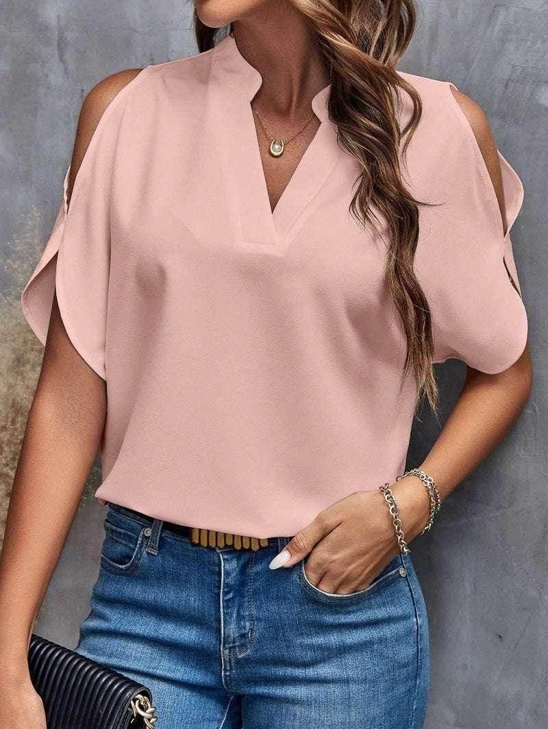 V-Neck Off-Shoulder Top – Elegant Women’s Style - ZA-Zola