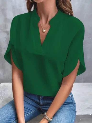 V-Neck Chiffon Short Sleeve Blouse – Elegant Summer Top - ZA-Zola