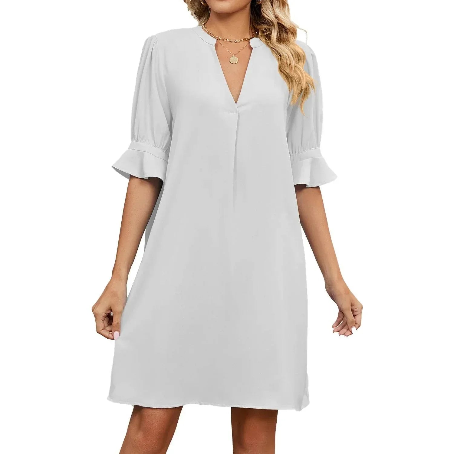 V-Neck Pleated Ice Silk Summer Dress for Women - ZA-Zola