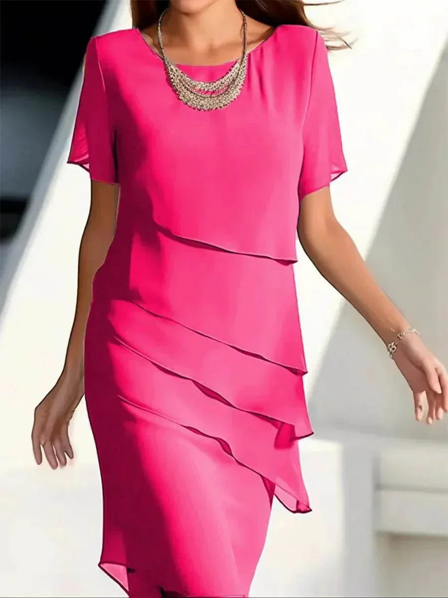 Chiffon Patchwork Round Neck Short Sleeve Dress - ZA-Zola