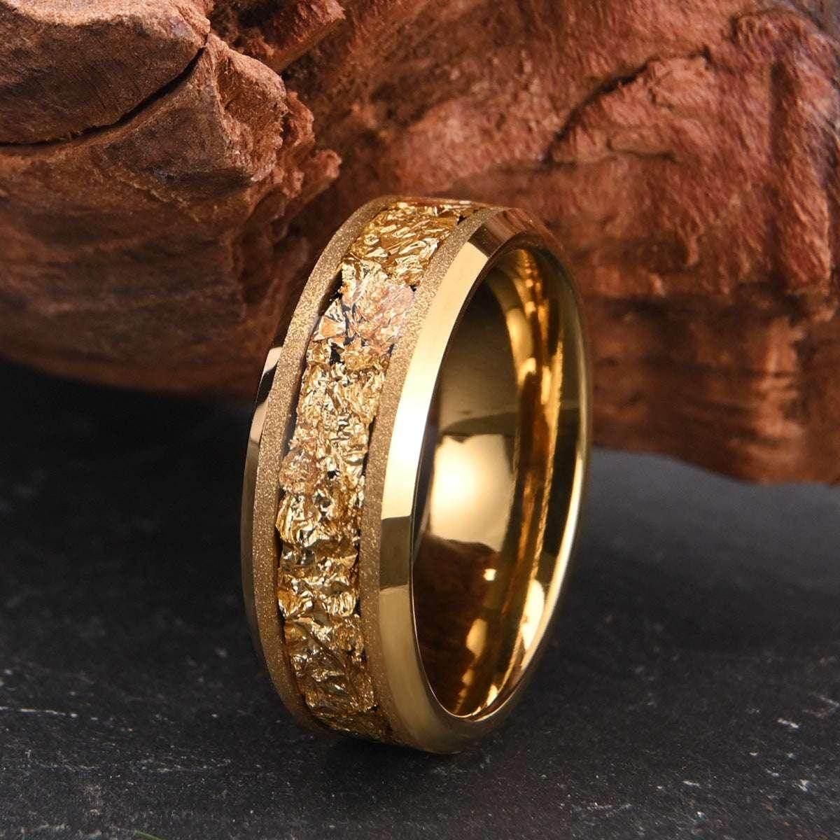 8mm Tungsten Steel Gold Sandblasting Ring - ZA-Zola