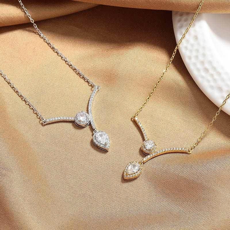 Elegant V-Shaped Zircon Water Drop Necklace - ZA-Zola