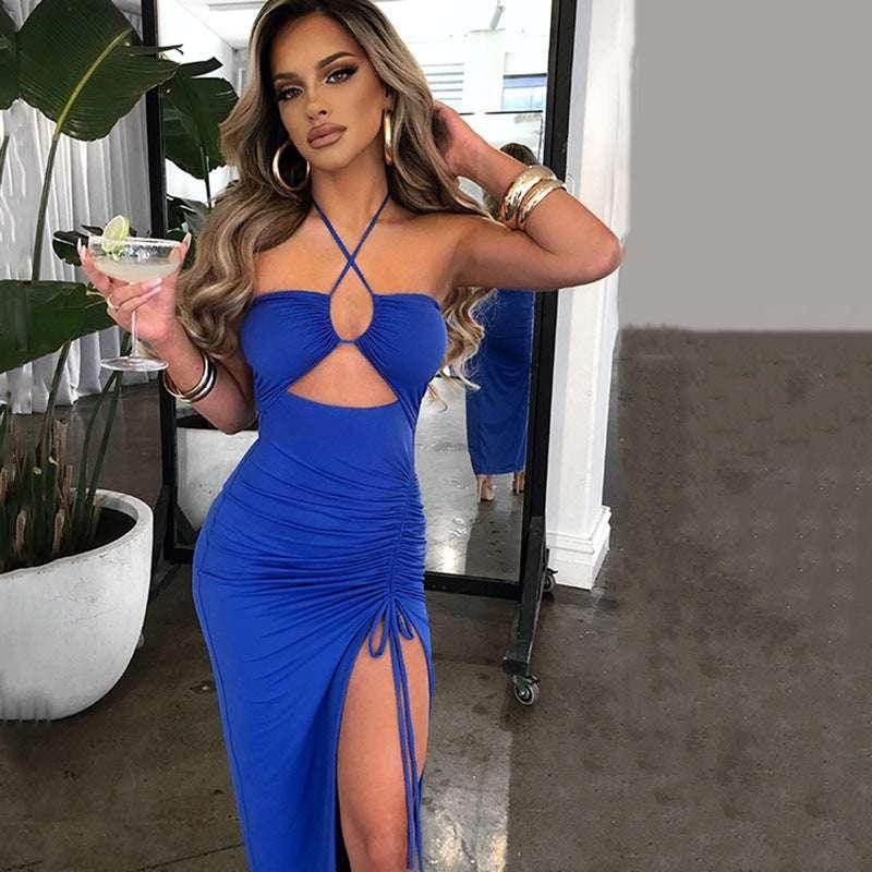 Sexy Halterneck Lace-up Split Dress - Summer Y2K Fashion - ZA-Zola
