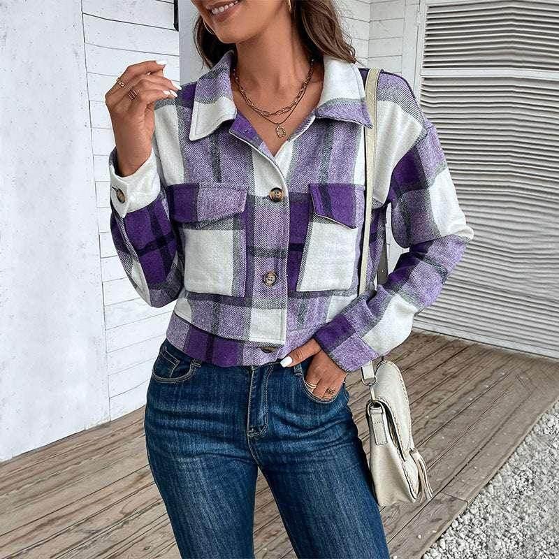 Plaid Lapel Cropped Jacket – Shop Now! - ZA-Zola