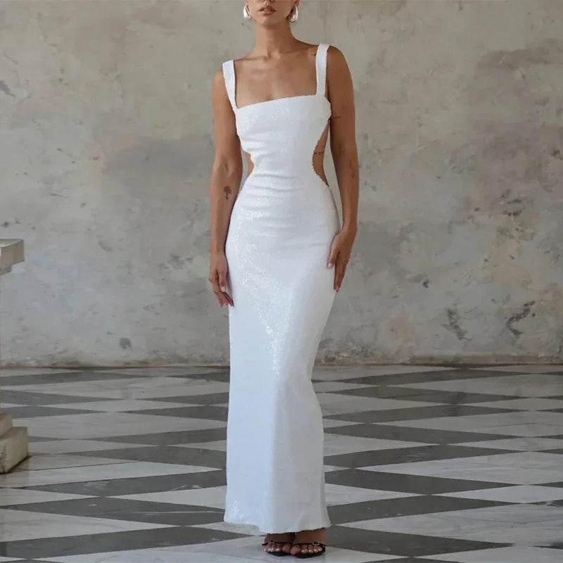 Sequin Sling Square Collar Backless Party Dress - ZA-Zola