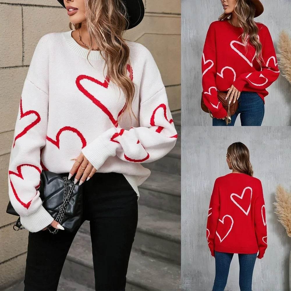Valentine's Day Heart Sweater | Red & White Pullover - ZA-Zola