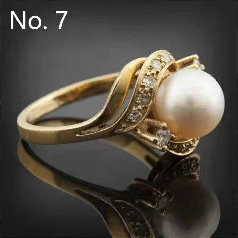 Vintage Gold Zircon Pearl Ring for Men & Women - ZA-Zola