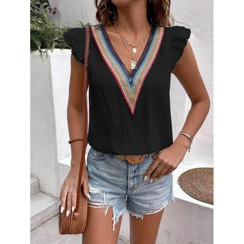Vintage Lace Hollow-Out V-Neck Sleeveless Top - ZA-Zola