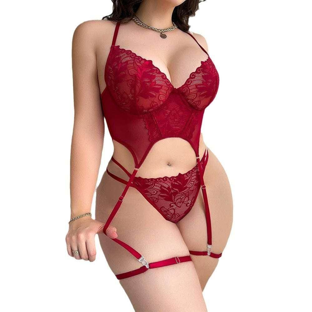Plus Size Lace See-Through Bra T-back Two-Piece Suit - ZA-Zola