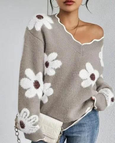 Lace Collar Brocade Cashmere Sweater Women - ZA-Zola