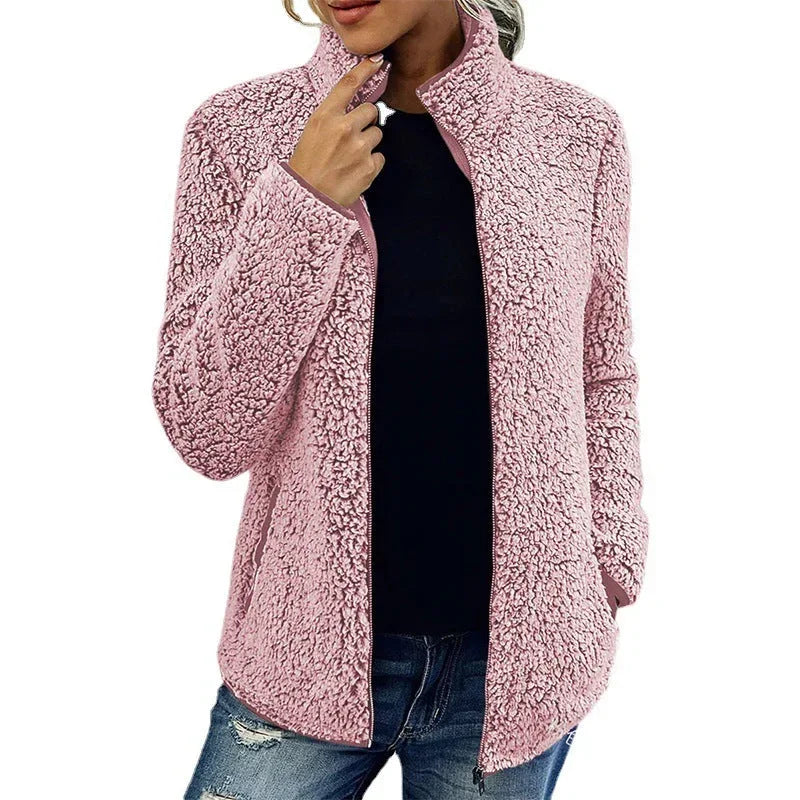 Women Bubble Velvet Sweatshirt – Warm Zipper Stand Collar Top - ZA-Zola