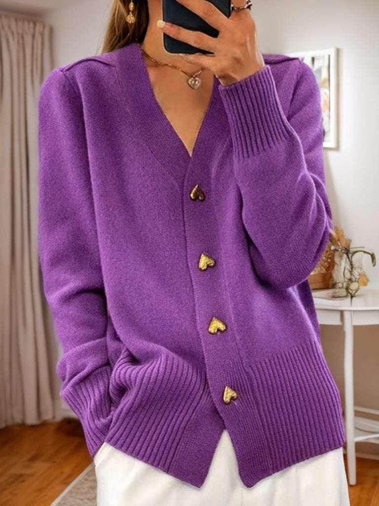 V-Neck Love Button Knit Cardigan for Women - ZA-Zola