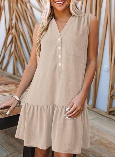 Chic V-Neck Buttoned Sleeveless Dress – Casual & Stylish - ZA-Zola