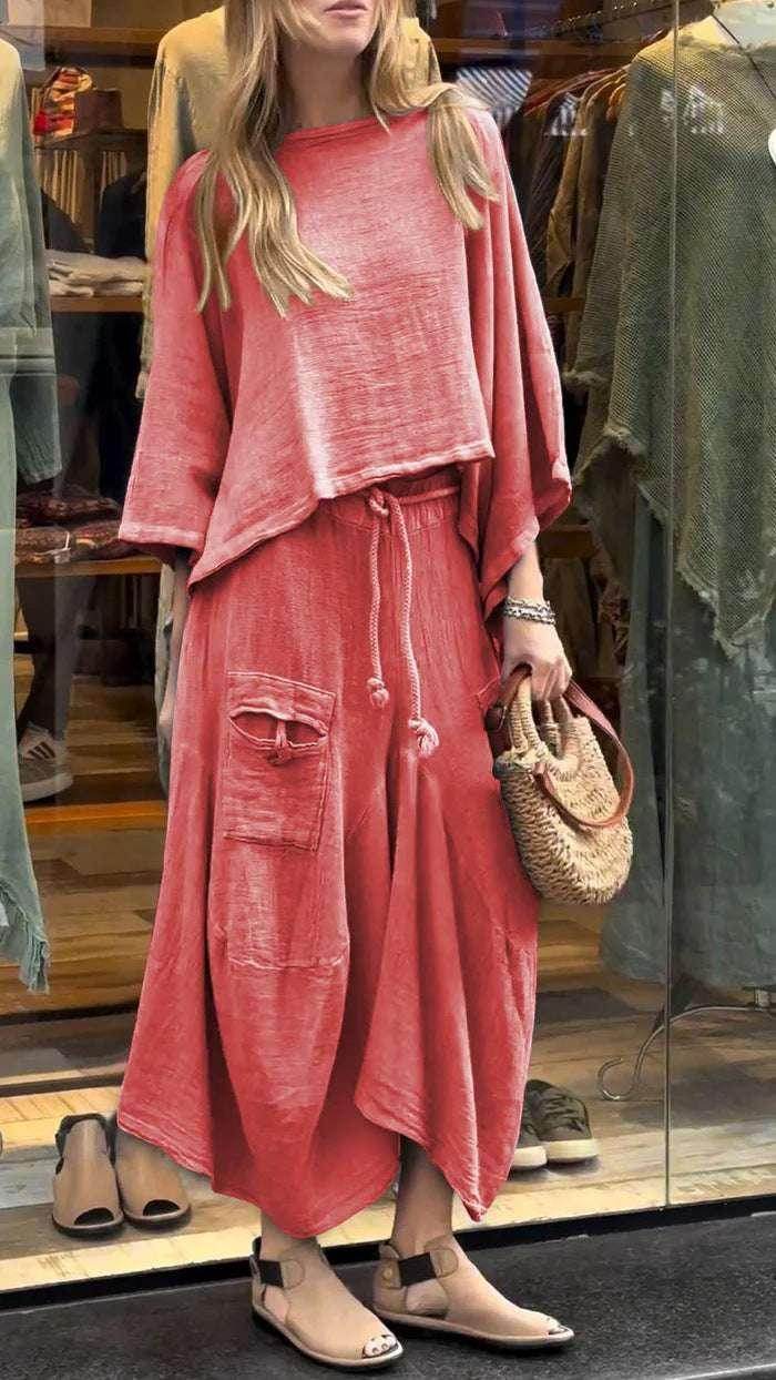 Loose Solid Color Two-Piece Dress Set - ZA-Zola