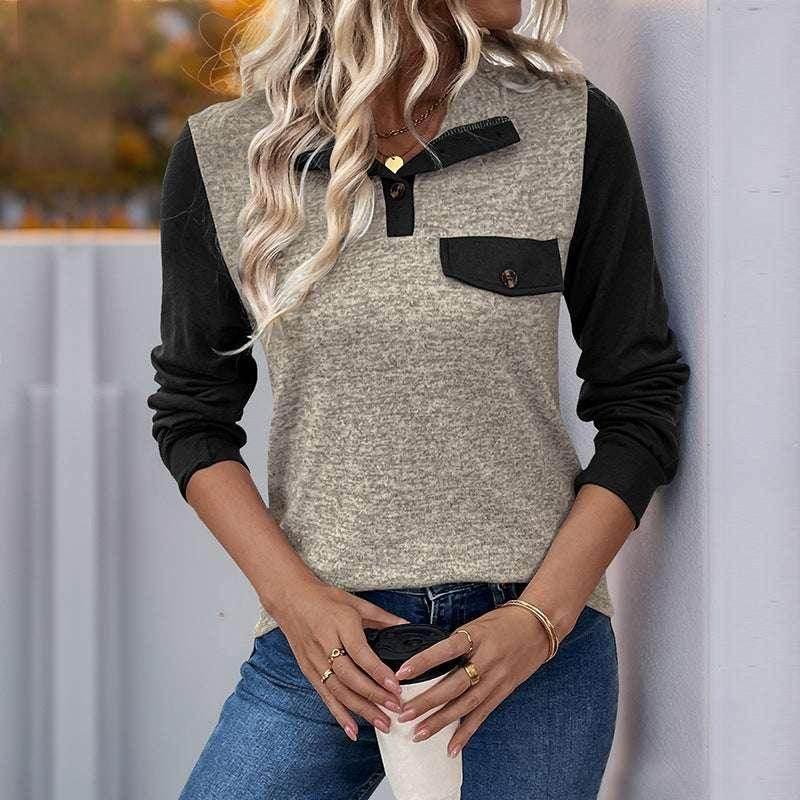 Women’s Stand-Collar Color Stitching Sweater - ZA-Zola