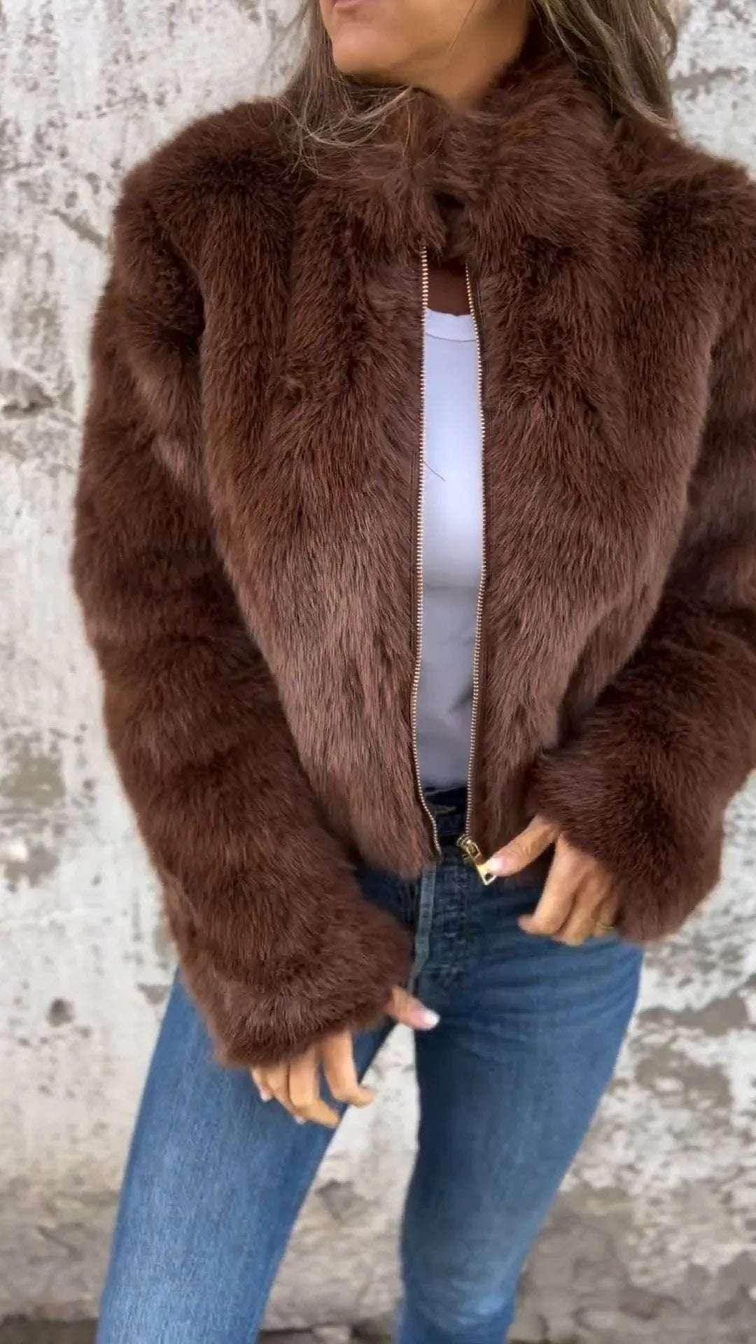 Winter Plush Stand Collar Jacket – Fleece Zipper Coat for Women - ZA-Zola