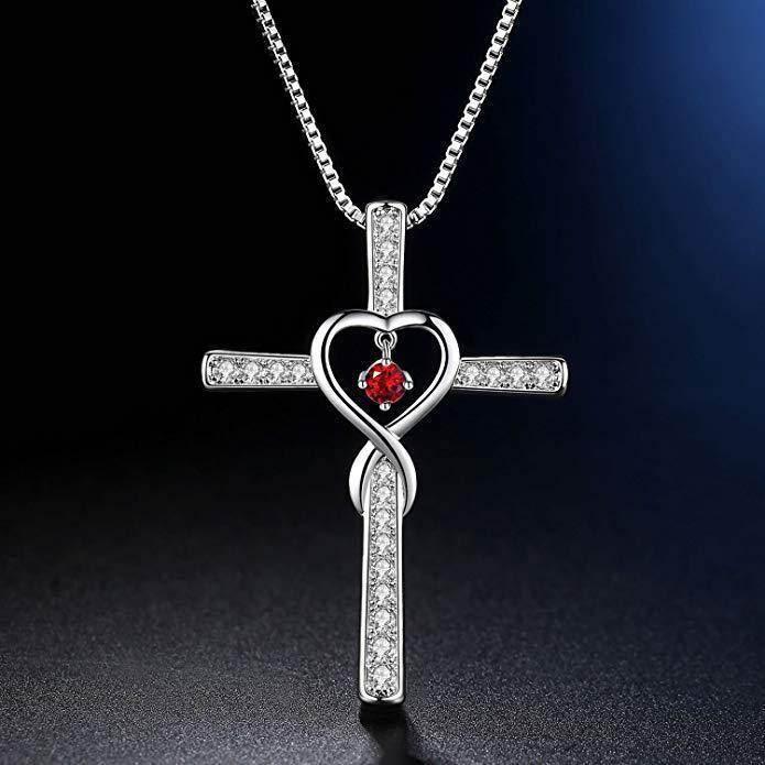 Infinity Love Birthstone Cross Necklace – Women’s Faith - ZA-Zola
