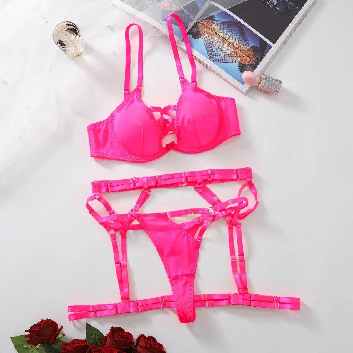 Underwear Bra T-back Suit with Garter Belt & T Pants - ZA-Zola