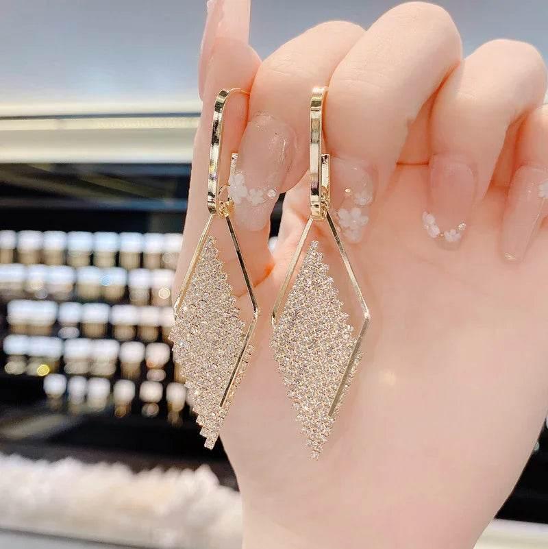 Luxury Geometric Diamond Earrings - Elegant Korean Style - ZA-Zola
