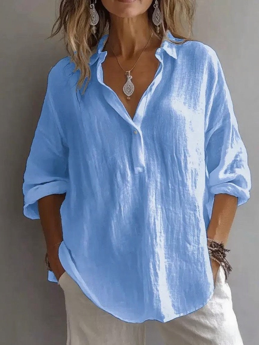 Fashion Loose Lapel Pullover 3/4 Sleeve Casual Shirt