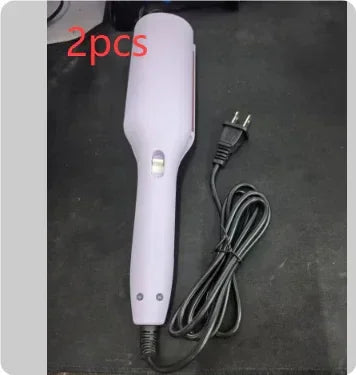 Electric hair straightener with power cord on black background, 2pcs set