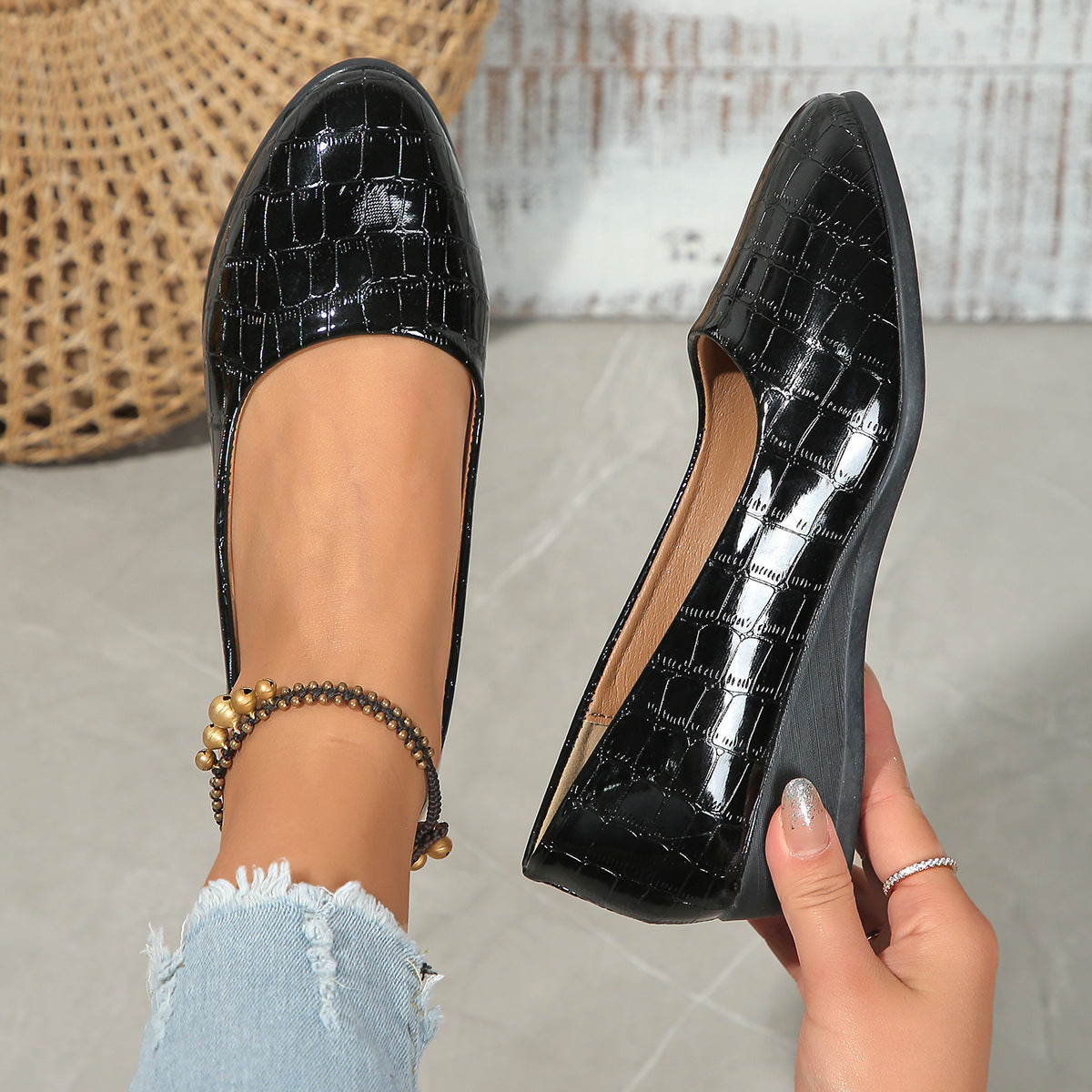 Women’s Pointed Toe Wedge Pumps Cross Strap Casual Shoes