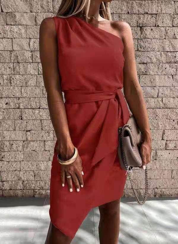 One-Shoulder Irregular Hem Midi Dress – Elegant Summer Fit - ZA-Zola