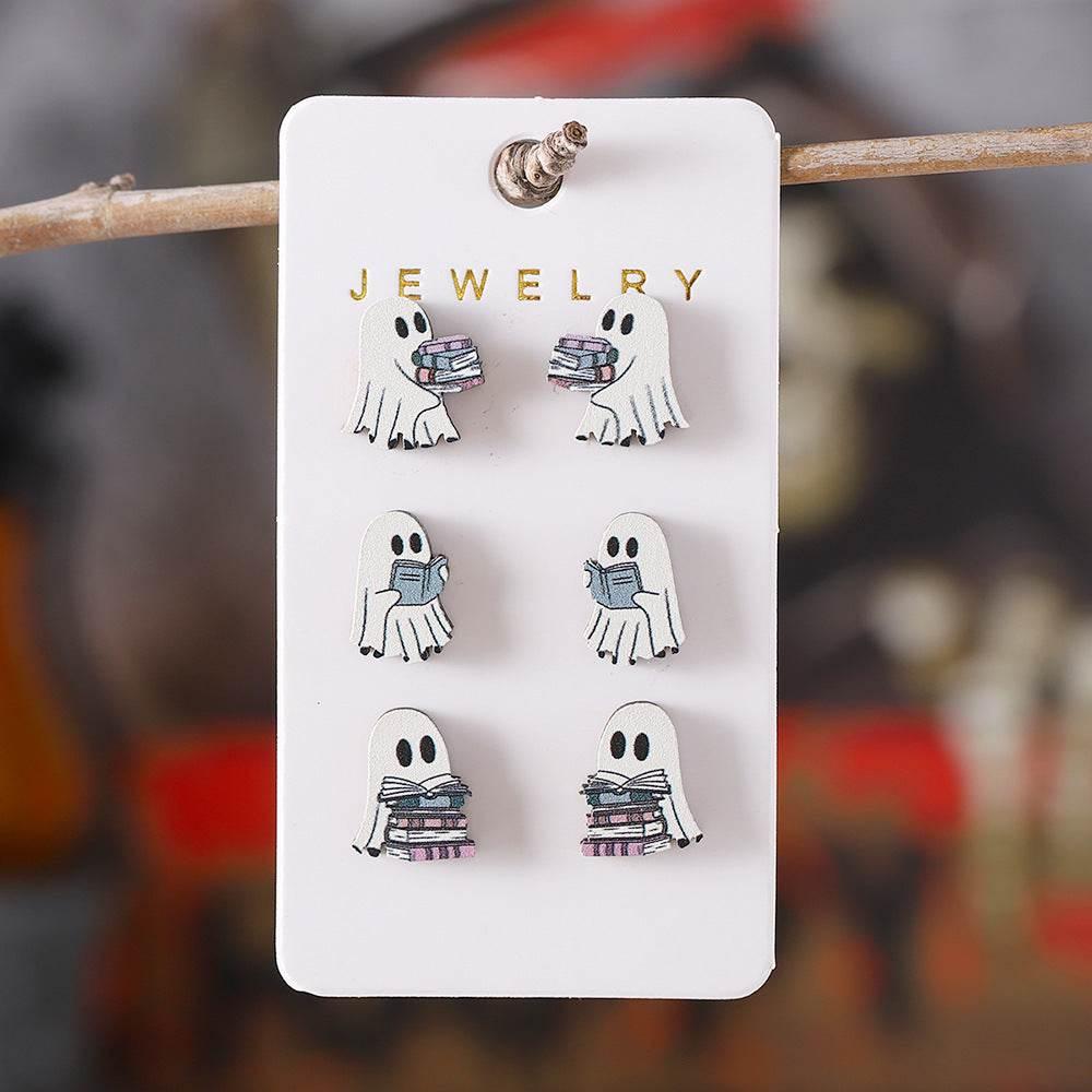 ZA-Zola Halloween Ghost Wooden Stud Earrings Set - ZA-Zola