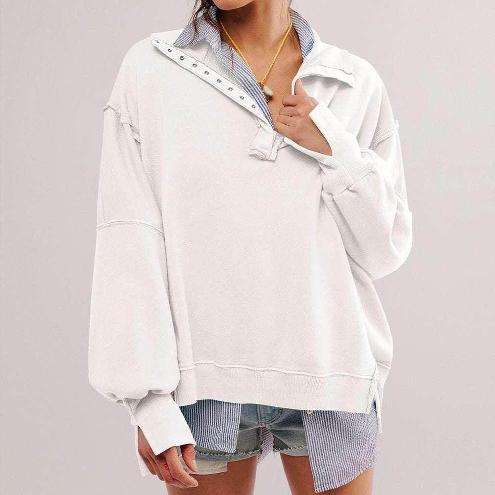 Lapel Button Slit Sweatshirt – Sporty & Stylish - ZA-Zola