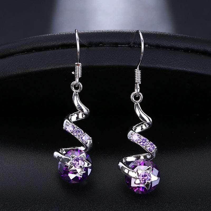 Purple Zircon Spiral Hook Earrings for Women - ZA-Zola