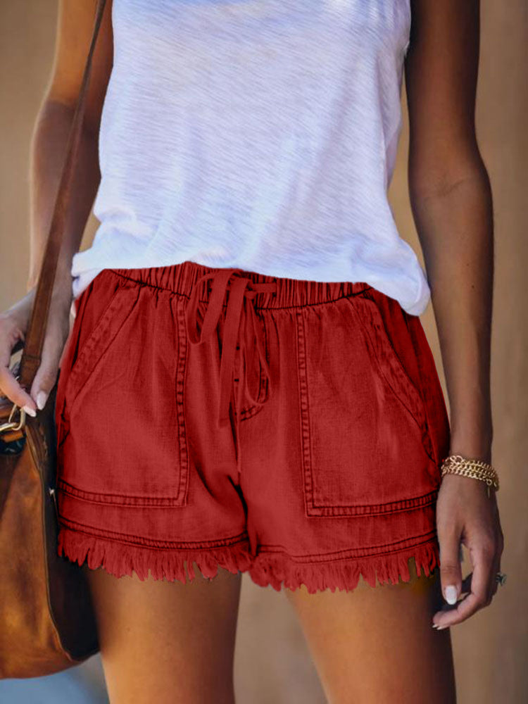 Women's Fringed Denim Shorts Casual Summer Outfit Ideas