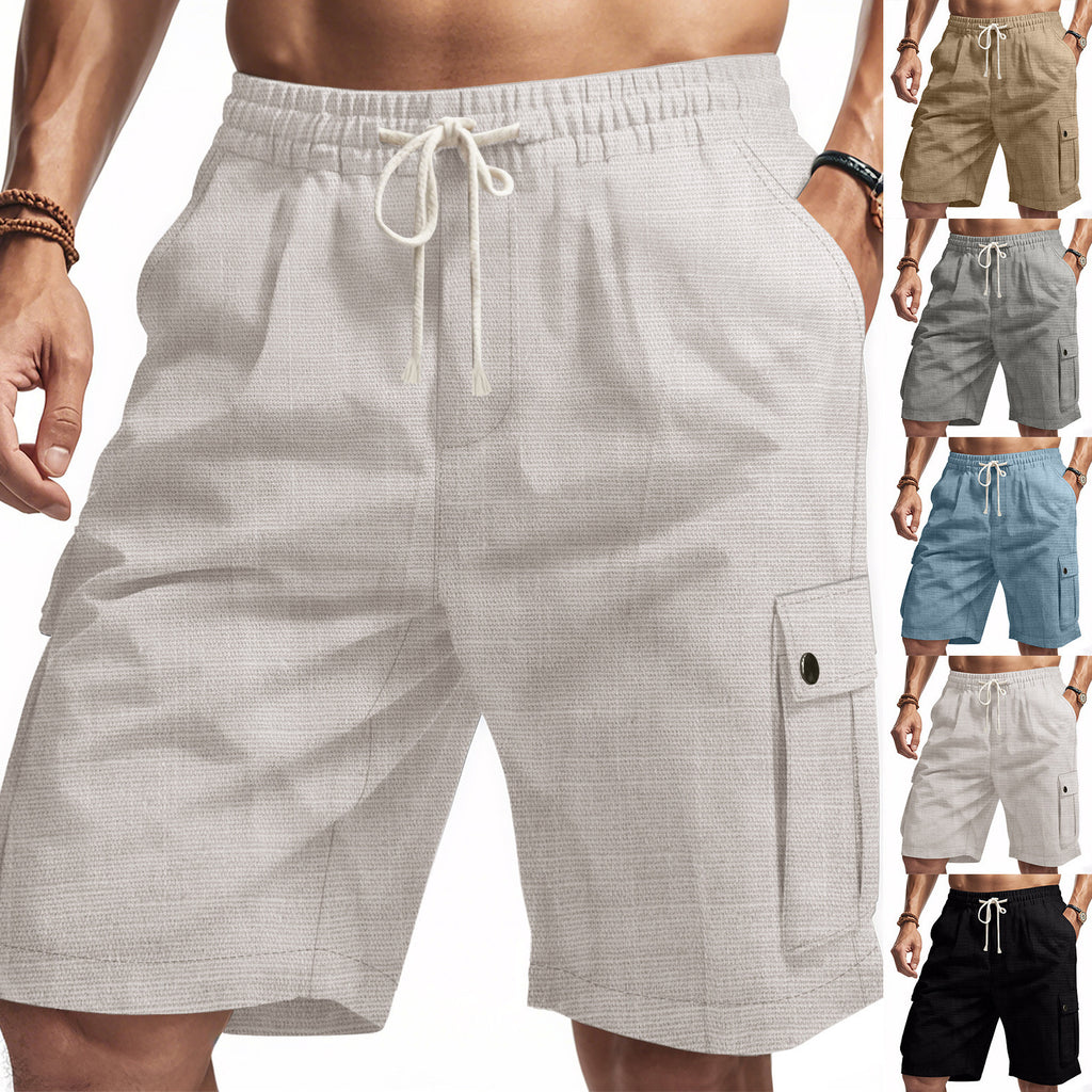 Light gray shorts with drawstring and pocket on a white background, with additional color options shown.