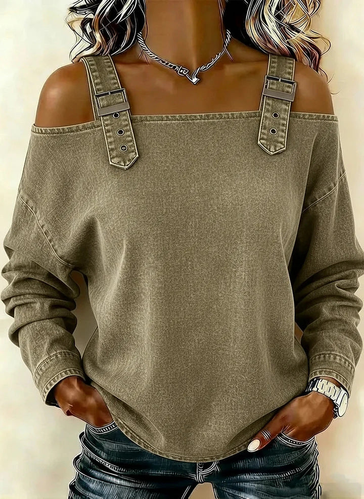 Women's Off-Shoulder Long Sleeve Denim Top Casual – ZA-Zola