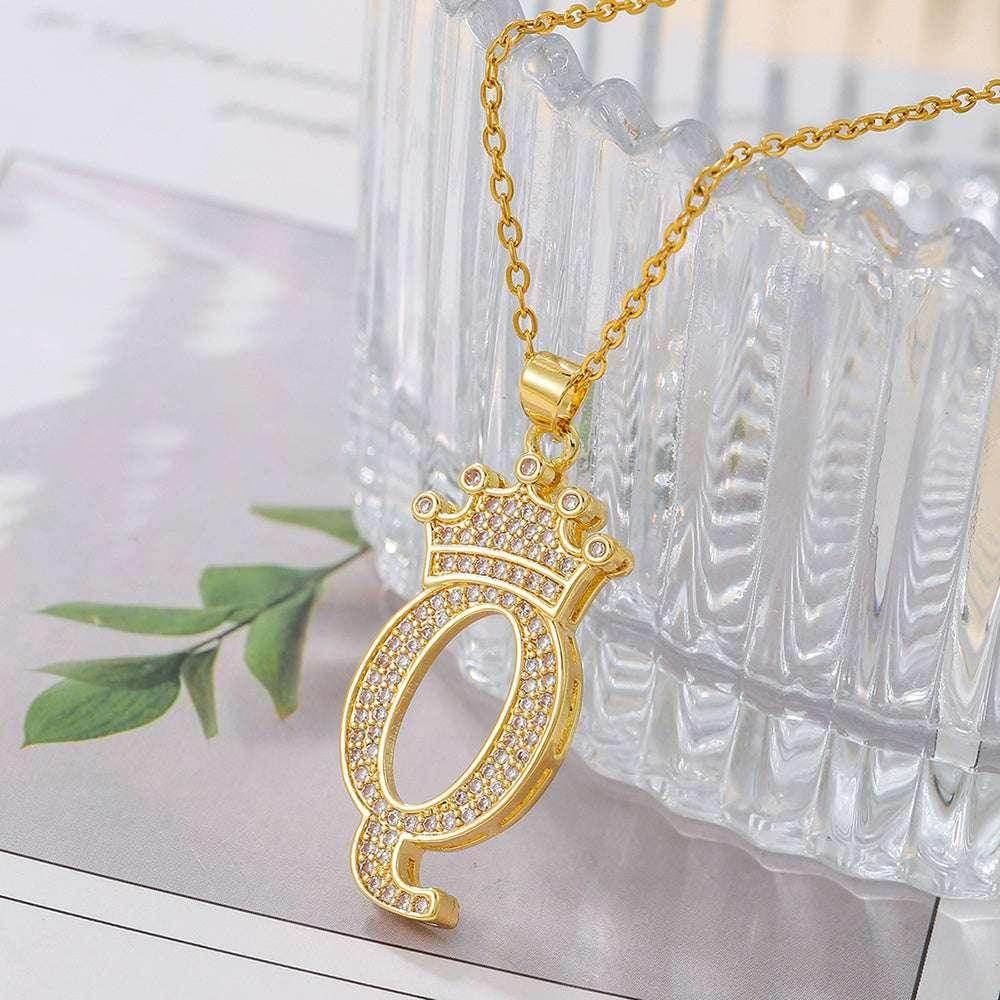Gold Crown Initial Pendant Necklace for Daily Wear - ZA-Zola