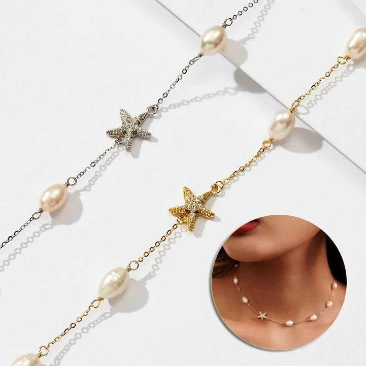Sterling Silver Pearl Starfish Beach Necklace - ZA-Zola