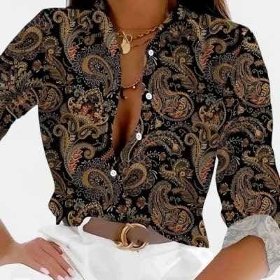 3D Pattern Lapel Button Shirt for Women - ZA-Zola