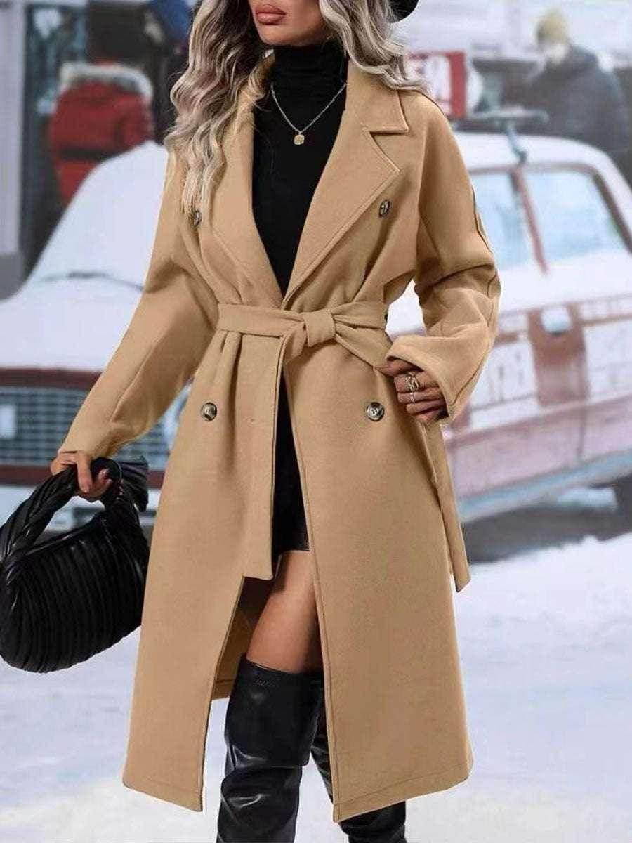 Lapel Double-Breasted Trench Coat with Belt – Women’s Winter - ZA-Zola