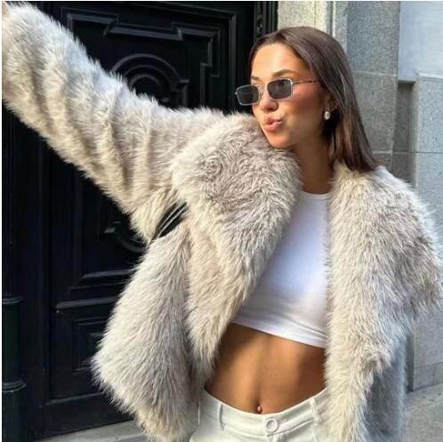 Winter Plush Coat for Women | Fluffy Warm Lapel Jacket - ZA-Zola