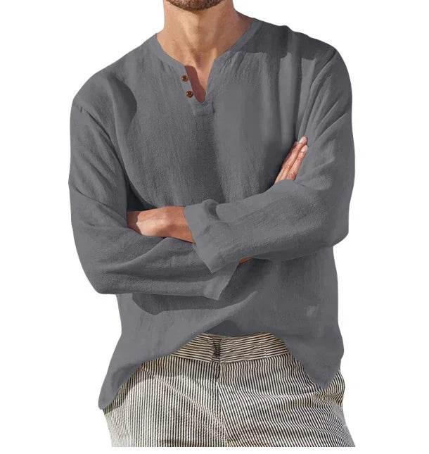 Men’s Cotton Linen Shirt – Stylish Beach V-Neck, Shop Now! - ZA-Zola