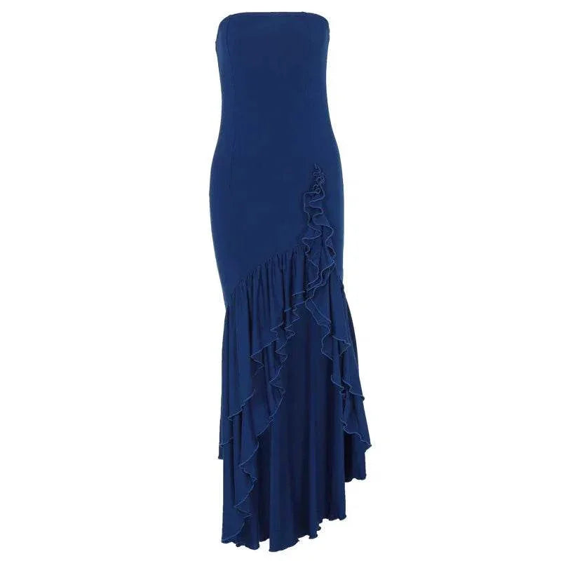 Off-Shoulder Ruffled Long Dress – Elegant Street Style - ZA-Zola