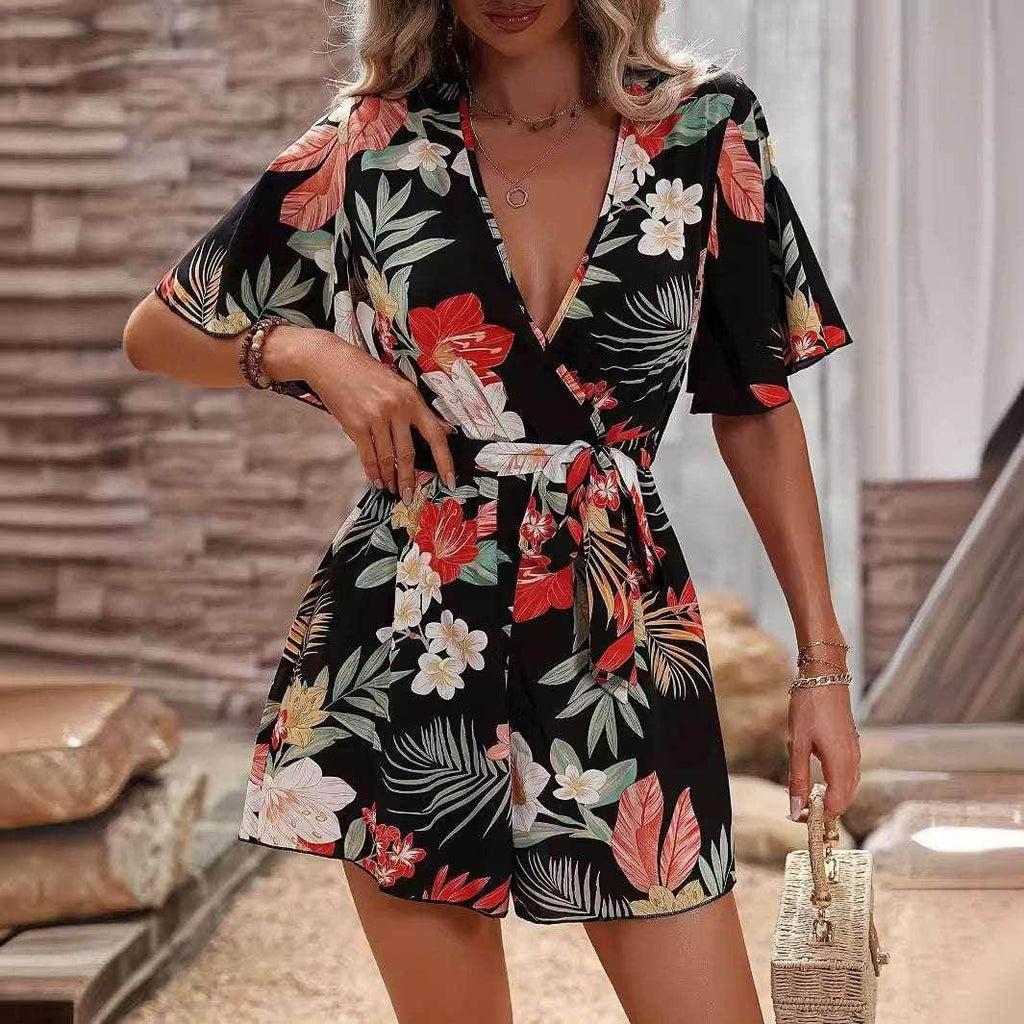 Beach Ruffle Sleeve Printed Jumpsuit – Summer Chic - ZA-Zola