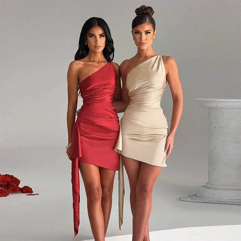 One-Shoulder Sleeveless Mini Dress – Sexy & Slim Backless Skirt - ZA-Zola