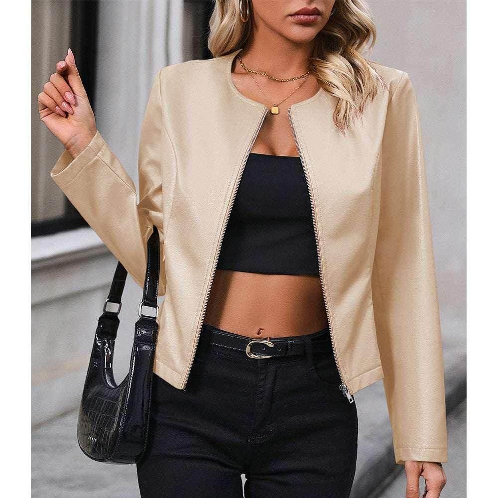 Women’s Casual Long-Sleeve Leather Motorcycle Jacket - ZA-Zola