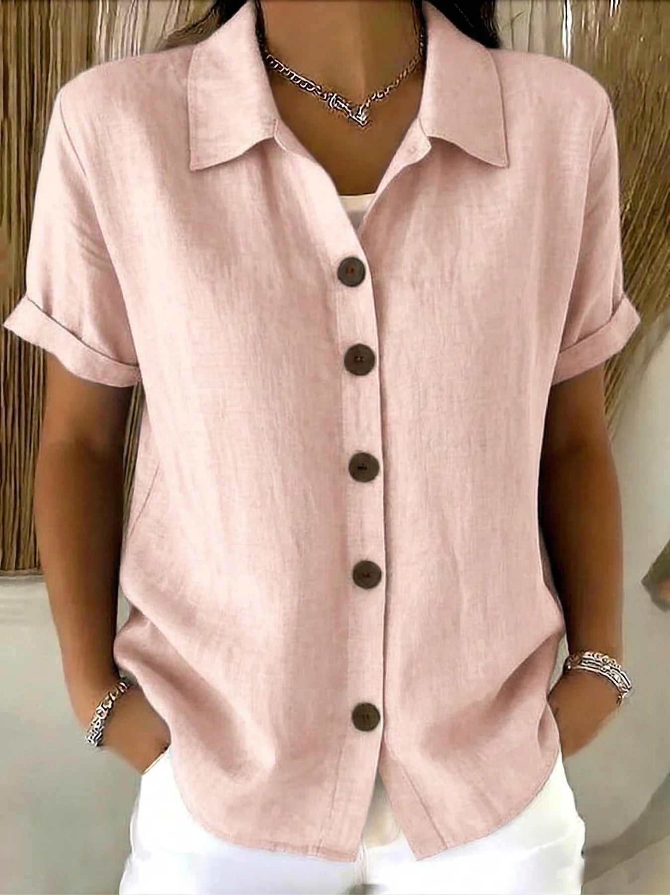 Lapel Button Linen Blend Shirt | Women Long Sleeve