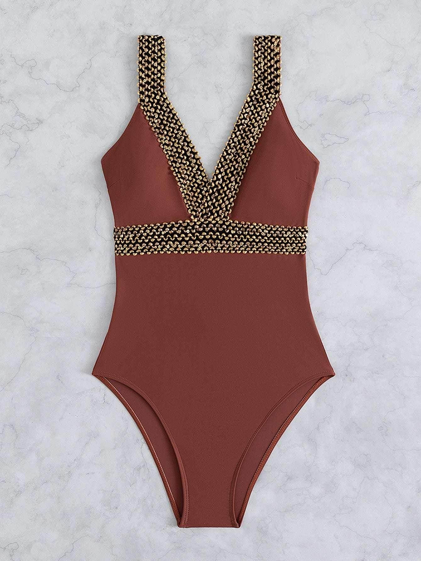 Deep V Spaghetti Strap Swimsuit – Sleek & Sexy - ZA-Zola